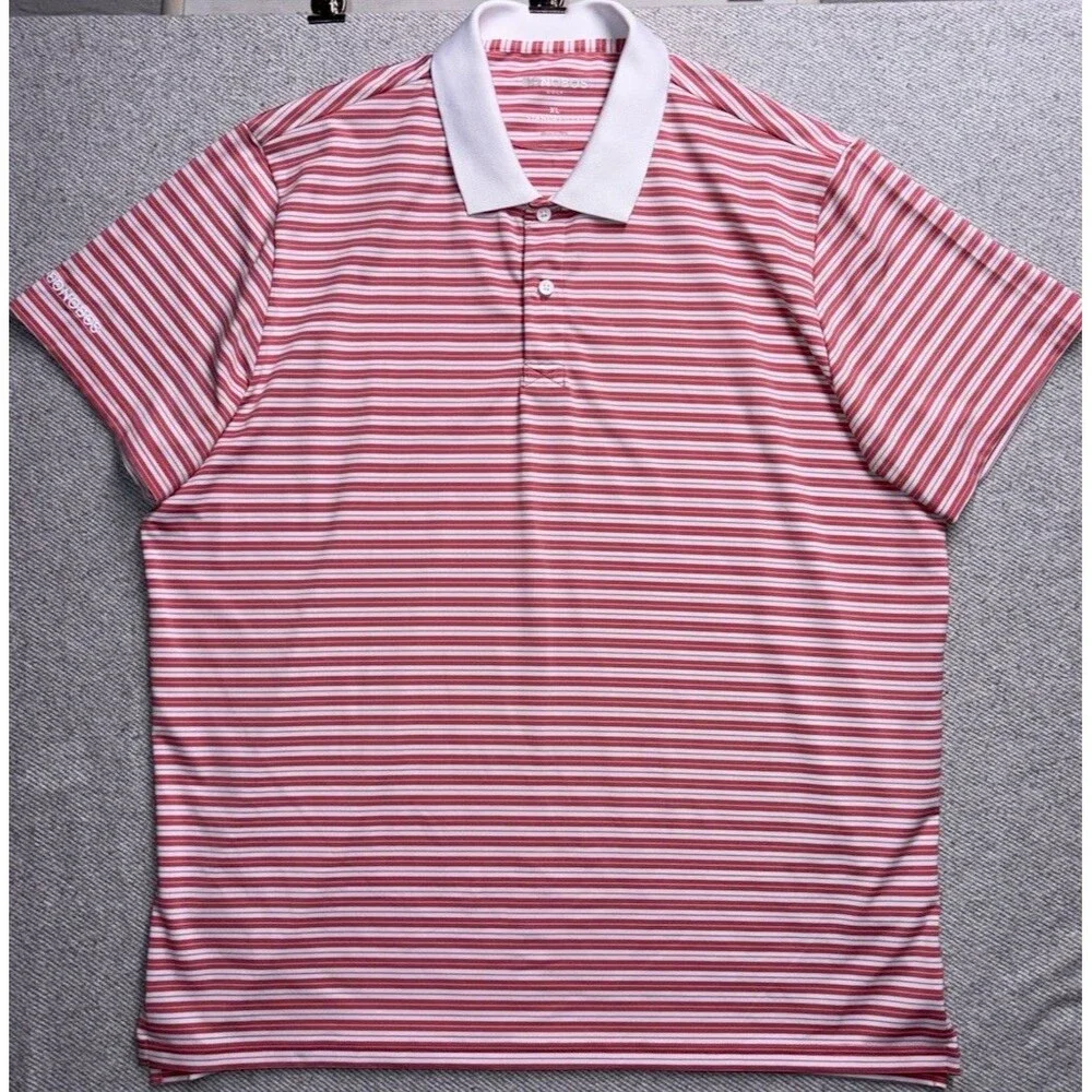 Bonobos Golf Men's XL Standard Fit Polo Shirt - Coral/White Striped Performance